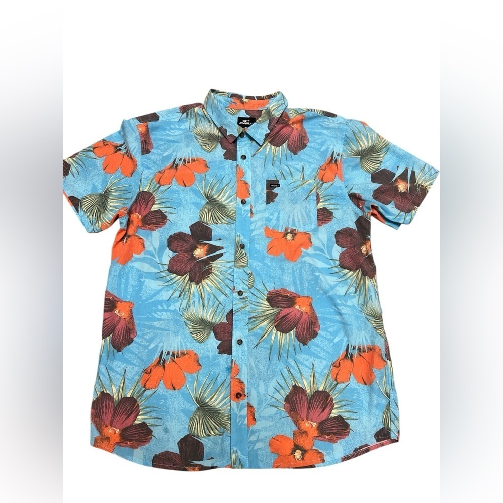 O’Neill blue floral short sleeve casual button down shirt - Picture 3 of 5